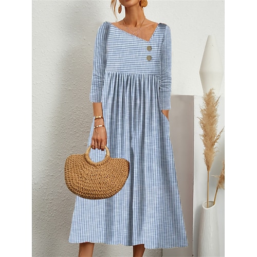 

Tenue décontractée Robe imprimée Robe de printemps Femme marinière Bouton Poche Col V Mode Vêtement de rue Extérieur Plein Air Manches 3/4 Ample Rouge Bleu clair Gris Eté Printemps S M L XL XXL