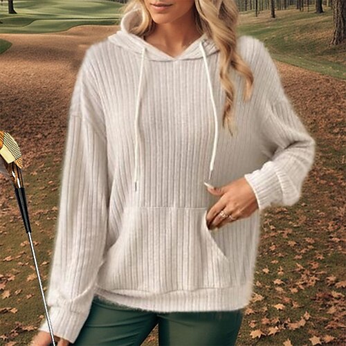 

Damen Golfkleidung Golf-Hoodie warm Atmungsaktiv Feuchtigkeitsableitung Langarm Golf-Oberbekleidung Kordelzug Mit Kapuze Feste Farbe Winter Herbst Tennis Golfspiel Pickleball