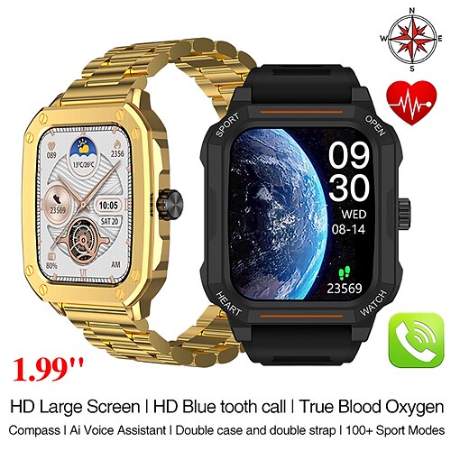 

696 TW22 Reloj inteligente 1.99 pulgada Smartwatch Reloj elegante Bluetooth Podómetro Recordatorio de Llamadas Seguimiento del Sueño Compatible con Android iOS Mujer Hombre Llamadas con Manos Libres