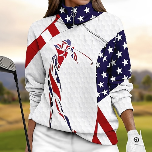 

Damen Golf-Hoodie Golfpullover Atmungsaktiv Schnelltrocknend Feuchtigkeitsableitung Langarm Golfbekleidung Golfkleidung Regular Fit 1/4 Reißverschluss Stehkragen Fahne Frühling Herbst Tennis