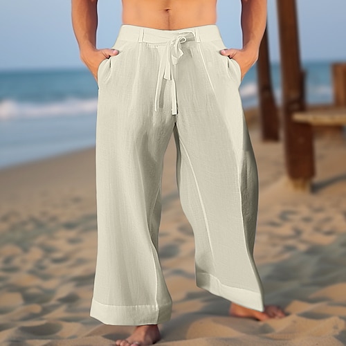 

Hombre Pantalones de lino Pantalones Pantalones de verano Pantalones de playa Correa Cintura elástica Perneras anchas Plano Comodidad Transpirable Casual Diario Festivos Mezcla Lino / Algodón Moda