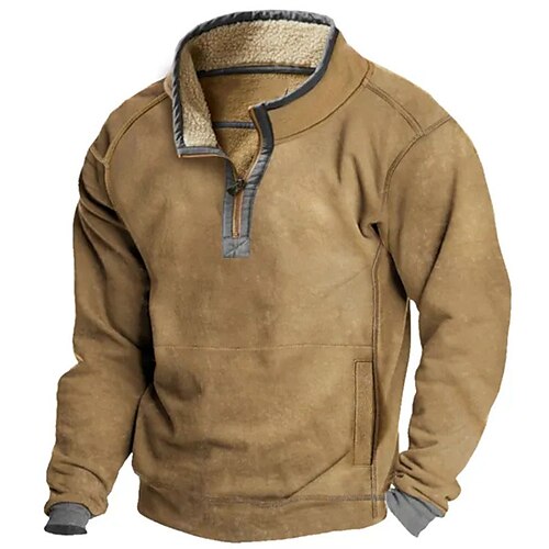 

Men's Sweatshirt Brown Standing Collar Plain Sports Outdoor Daily Holiday Fleece Streetwear Basic Casual Fall Winter Clothing Apparel Hoodies Sweatshirts