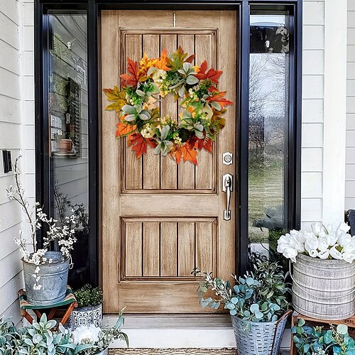 

corona de halloween - corona de otoño para la puerta delantera corona artificial de acción de gracias con calabazas bayas de bellota acción de gracias decoración de pared de navidad de halloween