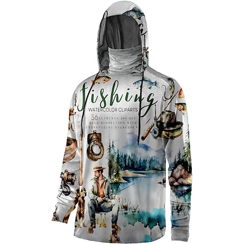 

Homens Camisa de pesca Com Capuz Exterior Manga Longa Proteção UV Respirável Secagem Rápida Leve Redutor de Suor Blusas Primavera Outono Ao ar livre Pesca Acampar e Caminhar Branco Amarelo Azul