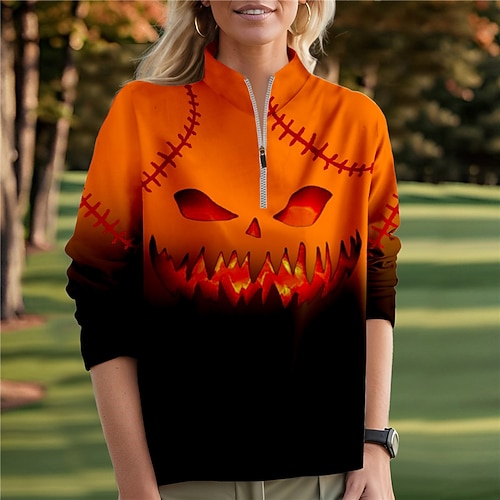 

Damen-Golf-Kapuzenpullover, Halloween-Golf-Sweatshirt, thermisch, warm, atmungsaktiv, feuchtigkeitsableitend, langärmelig, Golf-Oberbekleidung, Oberteil, normale Passform, Seitentaschen,