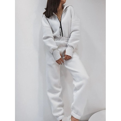 

Women's Jumpsuit Zipper Solid Color Hooded Streetwear Street Daily Regular Fit Long Sleeve White Army Green Blue S M L Fall