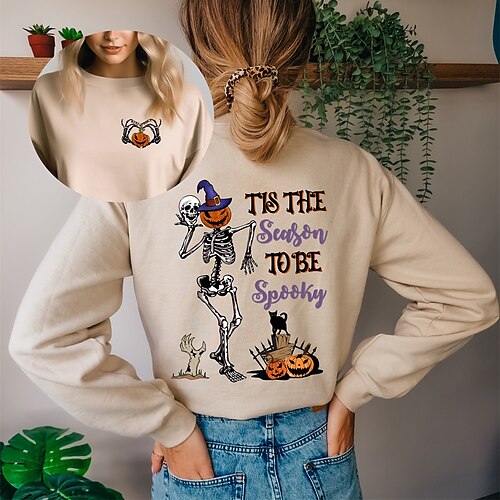 

Mujer Sudadera Pull-over Sudadera de Halloween Básico Caqui Letra Víspera de Todos los Santos Spooky Víspera de Todos los Santos Escote Redondo Manga Larga Top Microelástico Otoño Otoño invierno