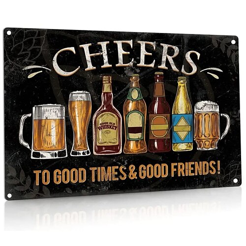 

1pc placa de lata de metal retrô cheers placa de lata de ferro vintage placa de barra decoração de parede, pintura pendurada na parede para decoração de casa arte de parede placa de lata de metal 20x30cm/8''x12''