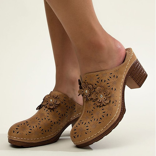 

Damen Sandalen Clogs Slip-Ons Blockabsatz Sandalen Keilabsätze Absatzsandalen Täglich Gehen Winter Blume Blockabsatz Keilabsatz Runde Zehe Vintage Elegant Brautkleider schlicht PU Halbschuhe