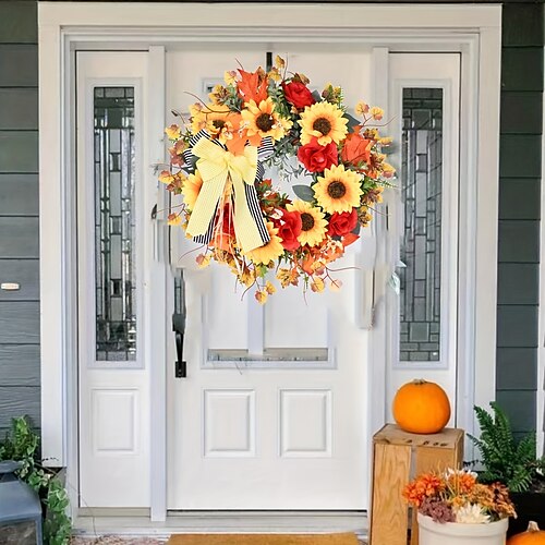

1pc15.7in girassol artificial guirlanda de verão arco folha de bordo girassol simulação de flor de sol artesanato decoração para casa decoração de festa de casamento