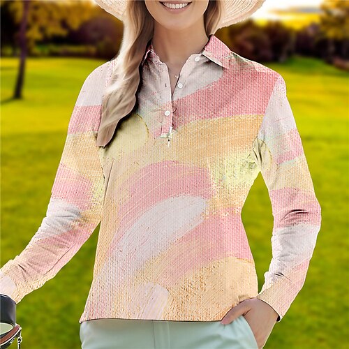 

Women's Polo Shirt Golf Shirt Button Up Polo Breathable Quick Dry Moisture Wicking Long Sleeve Golf Apparel Golf Clothes Regular Fit Printed Spring Autumn Tennis Golf Pickleball