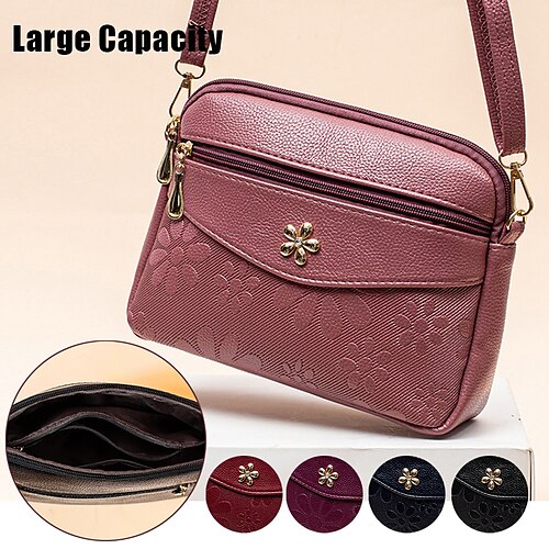 

Women's Crossbody Bag Shoulder Bag Dome Bag PU Leather Outdoor Daily Holiday Buttons Zipper Embossed Large Capacity Waterproof Lightweight Solid Color Maroon oak red Black