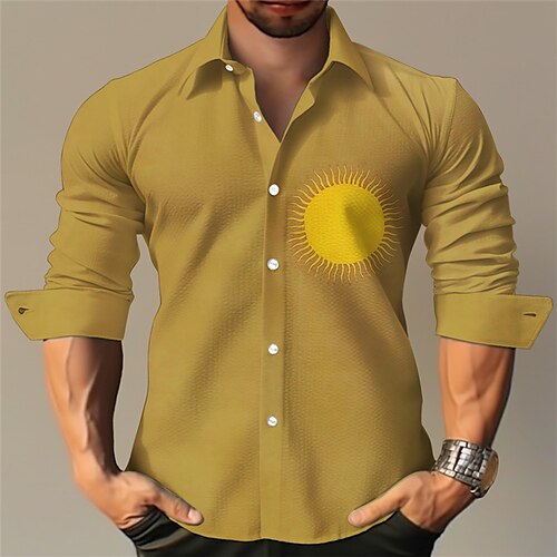 

Herren Hemd leinenhemd Sonne Umlegekragen Blau Khaki Outdoor Strasse Langarm Bedruckt Bekleidung Leinen Modisch Strassenmode Designer Brautkleider schlicht