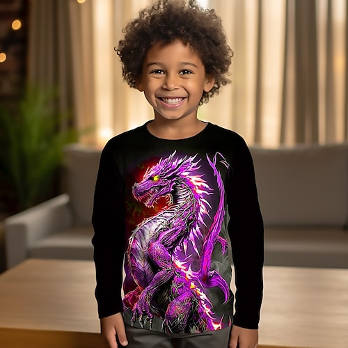 

Chico Camiseta Manga Larga Graphic Animal Dragón Impresión 3D Deportes Moda Ropa de calle Poliéster Exterior Casual Diario Niños Cuello redondo 3-12 años Gráfico impreso en 3D Ajuste regular