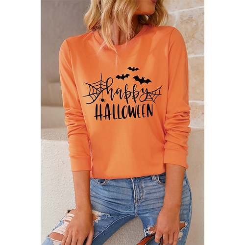 

Femme Sweat shirt Sweat Sweat-shirt Halloween Sportif basique Orange Halloween Col Rond manche longue haut Micro-élastique Automne hiver