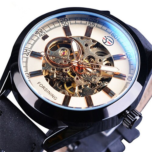 

Reloj Mecánico forsining para hombre, reloj de pulsera informal de moda creativa, reloj de cuero con decoración luminosa impermeable de cuerda automática