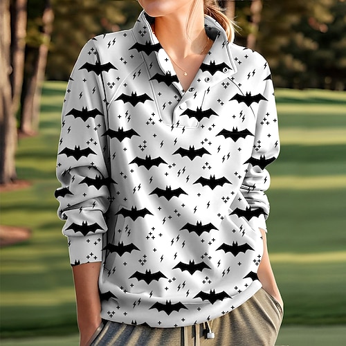 

Sudadera con capucha de golf para mujer, jersey de golf de Halloween, transpirable, de secado rápido, con bolsillos, ropa de golf de manga larga, ropa de golf, ajuste regular, animal, primavera, otoño, tenis, golf, pickleball