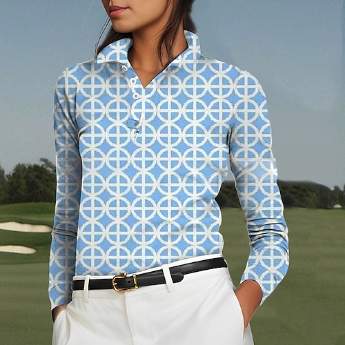 

Damen poloshirt Golfhemd Geknöpftes Poloshirt Atmungsaktiv Schnelltrocknend Feuchtigkeitsableitung Langarm Golfbekleidung Golfkleidung Regular Fit Geometrie Frühling Herbst Tennis Golfspiel Pickleball