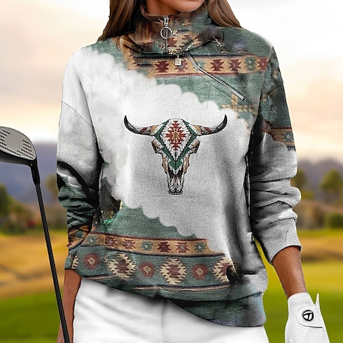 

Damen Golf-Hoodie Golfpullover Golf-Sweatshirt warm Atmungsaktiv Feuchtigkeitsableitung Langarm Golf-Oberbekleidung Shirt Regular Fit 1/4 Reißverschluss Stehkragen Geometrie Frühling Herbst Tennis