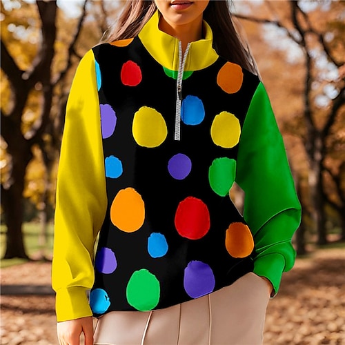 

Femme Sweat à capuche de golf Pull de golf Sweat Golf Chaud Respirable Evacuation de l'humidité manche longue Vêtements d'extérieur de golf Top Standard Poches latérales 1/4 Zip Pois Imprimé