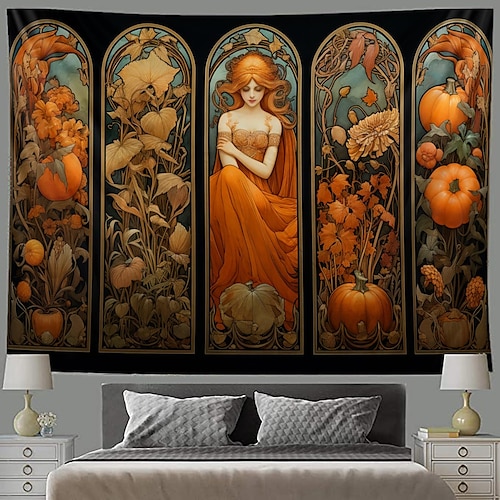 

art nouveaux suspendus tapisserie femme automne citrouille harvestwall art grande tapisserie murale décor photographie toile de fond couverture rideau maison chambre salon décoration