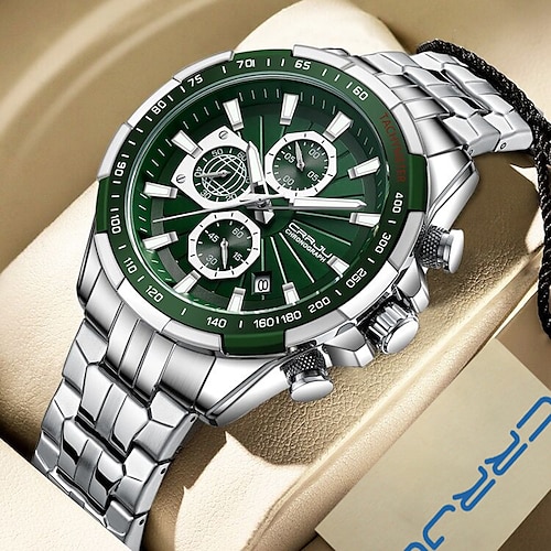 

CRRJU Sport Men's Quartz Watch Fashion Business Multifunction Analog Quartz Chronograph Stainless Steel Luminous Wristwatches Creative Design Quartz Male Clock