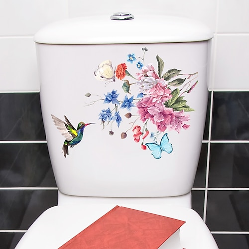 

Pássaros flores adesivos de tampa de assento de vaso sanitário, adesivo de parede autoadesivo de banheiro, adesivo de banheiro removível à prova d'água diy, adesivo de decalque de parede para decoração de casa