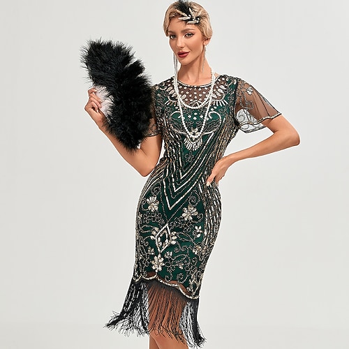 

Roaring 20s 1920s Vacation Dress Cocktail Dress Flapper Dress Masquerade The Great Gatsby Charleston Women's Sequins Tassel Fringe Cosplay Costume New Year Prom Dress Attire Christmas Party Dress