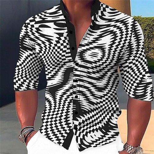 

Hombre Camisa camisa de lino Tribal Abstracto Cosecha Escote Chino Blanco Verde Trébol Exterior Calle Manga Larga Estampado Ropa Lino Moda Ropa de calle Design Casual