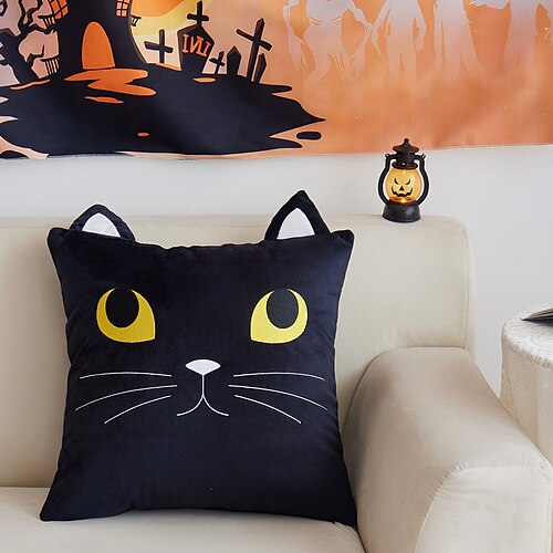 

halloween jeter taie d'oreiller broderie chat noir carré qualité taie d'oreiller pour chambre salon housse de coussin