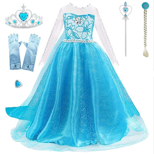 

niños niñas 'elsa frozen disfraz vestido lentejuelas floral rendimiento fiesta azul maxi manga larga princesa dulce vestidos otoño invierno ajuste regular 3-10 años