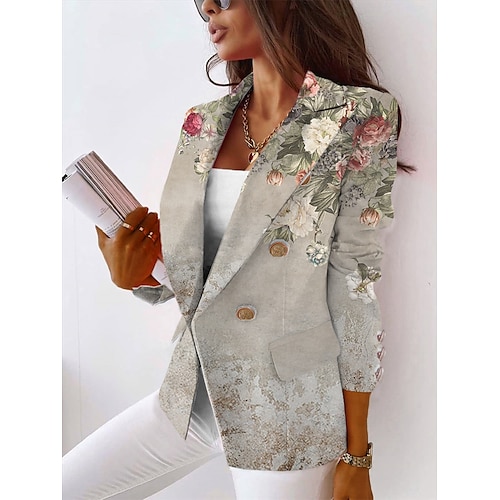 

Mulheres Blazer Aniversário Imprimir Flor Respirável à moda Normal agasalhos Manga Longa Primavera Rosa Claro S