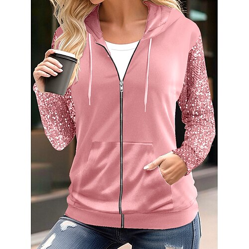 

Femme Veste à capuche Mariage Zippé Plein Confortable Mode Standard Vêtements d'extérieur manche longue Automne Rose Claire S