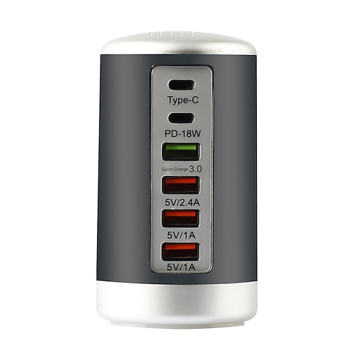 

6-Port-Desktop-Ladegerät, 65-W-USB-Hub-Ladestation (3 x USBTyp CQC3.0PD 18 W), Multi-Port-Ladegerät-Hub-Desktop-Ladestation, schnelles Wandladegerät, kompatibel mit Smartphones, Tablets und mehr