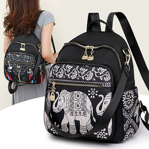 

Women's Backpack Mini Backpack School Traveling Color Block Nylon Large Capacity Zipper Black Rainbow Gray