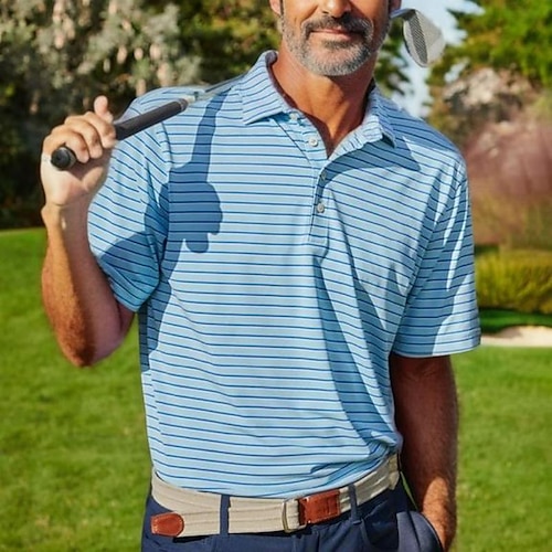 

Herren poloshirt Golfhemd Geknöpftes Poloshirt Atmungsaktiv Schnelltrocknend Feuchtigkeitsableitung Kurzarm Golfbekleidung Golfkleidung Regular Fit Streifen Sommer Tennis Golfspiel Pickleball