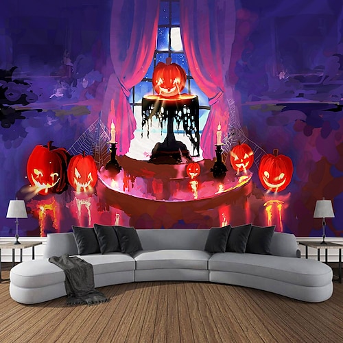 

halloween tapeçaria pendurada arte da parede grande tapeçaria mural decoração fotografia pano de fundo cobertor cortina casa quarto sala de estar decoração horror abóbora monstro bruxa casa assombrada