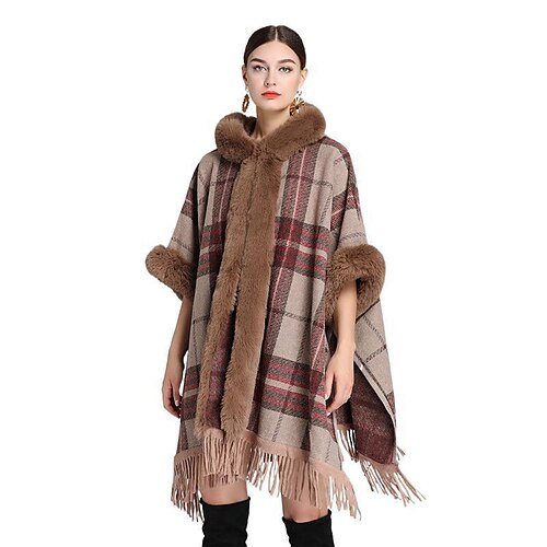 

Autumn And Winter New Imitation Rex Rabbit Fur Collar Hooded Shawl Cape Ladies Woolen Coat Large Size Cardigan Cardigan