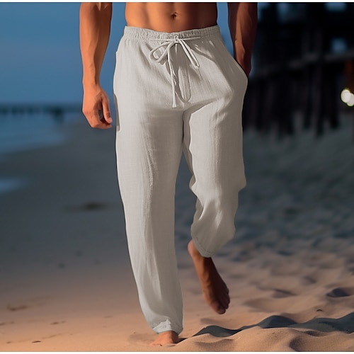 

Homme Pantalon en lin Pantalon pantalon été Pantalon de plage Poche avant Jambe droite Plein Confort Respirable Casual du quotidien Vacances Mélange de Lin Coton Mode basique Blanche Bleu