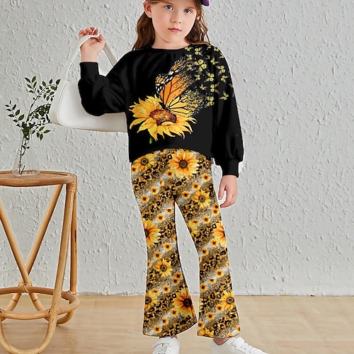 

Para Meninas 3D Floral Borboleta Moletom Calças Conjunto Manga Longa Impressão 3D Outono Inverno Ativo Moda Diário Poliéster Infantil 3-12 anos Ao ar livre Encontro Férias Normal