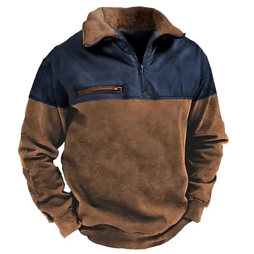 

Hombre Sudadera con cremallera Marrón Media cremallera Bloque de color Deporte Diario Festivos Ropa de calle Básico Casual Primavera Otoño Ropa Sudaderas con capucha Sudaderas