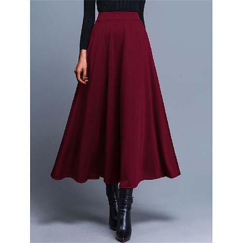 

Women's Skirt A Line Swing Work Skirts Midi Polyester Black Wine Red Skirts Summer Pocket Fashion Elegant Office / Career Street M L XL