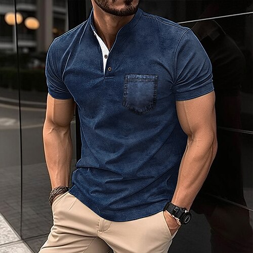 

Herre Henley-skjorte Tee Top Vanlig Henley Gade Ferierejse Kort Ærme Knap Frontlomme Tøj Mode Designer Basale