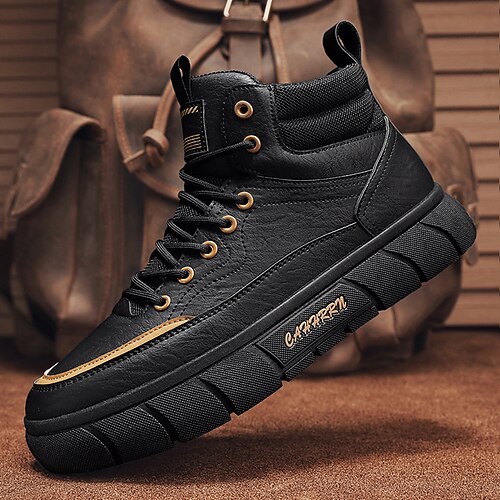 

Men's Boots Combat Boots Walking Casual Athletic PU Comfortable Lace-up Black Brown Fall