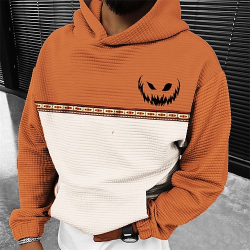 

Calabaza Estampados Diario Clásico Casual Hombre Impresión 3D Sudadera Pull-over Víspera de Todos los Santos Festivos Noche Sudadera con capucha de gofres Azul Piscina Naranja Gris Manga Larga Con