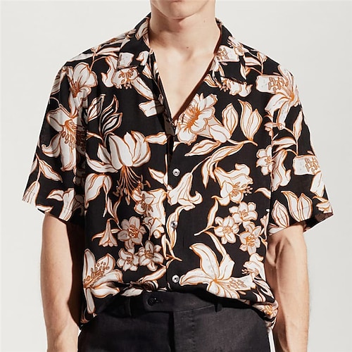 

Hombre Camisa Floral Estampados Collar Cubano Negro Exterior Casual Manga Corta Estampado Ropa Deportes Moda Ropa de calle Design