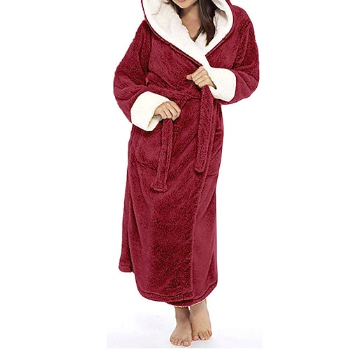 

женский флисовый теплый плюшевый халат пушистый пушистый халат пижама чистый цвет комфорт Рождество дом повседневная постель полиэстер дышащая толстовка с длинным рукавом карман осень зима черный