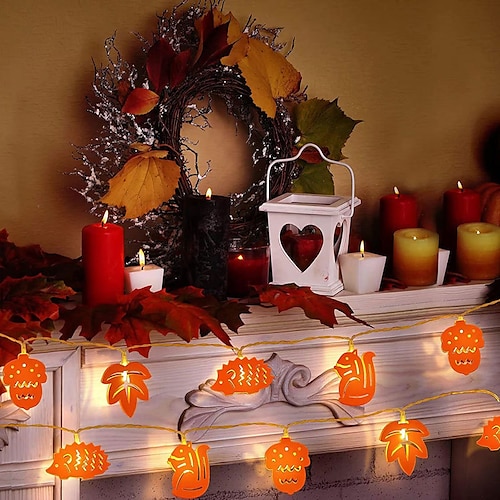 

halloween guirlandes lumineuses fer forgé citrouille érable cône de pin lumières 1.5m 10leds alimenté par batterie action de grâces maison garden party décorations