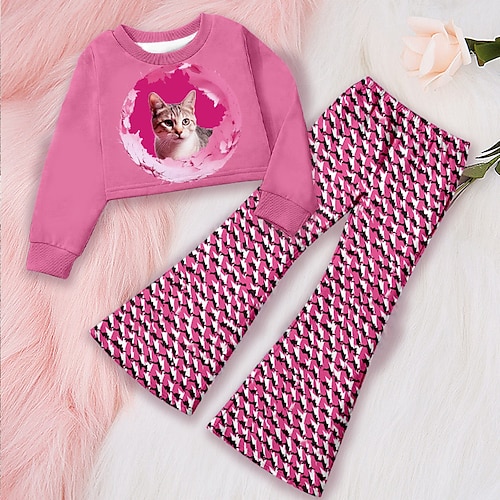 

2 Pièces Sweat-Shirt Pantalon Ensemble de Vêtements Tenues Enfants Fille Graphic Géométrique Chat manche longue Col ras du cou Set Extérieur 3D effet Actif Mode du quotidien Automne Hiver 3-12 ans