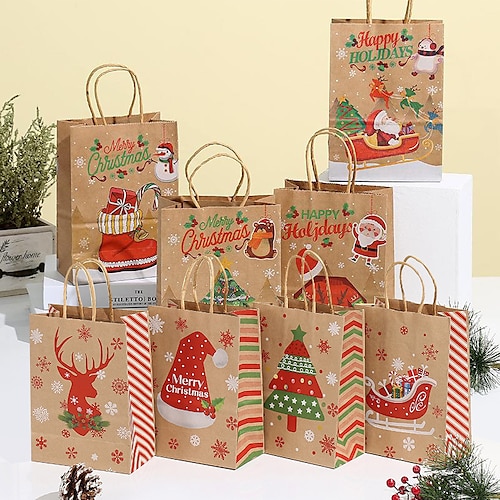 

6 шт. Рождественский подарочный пакет Снеговик Санта-Клаус сумка подарочные держатели ретро воловья бумага детские рождественские новогодние подарочные пакеты